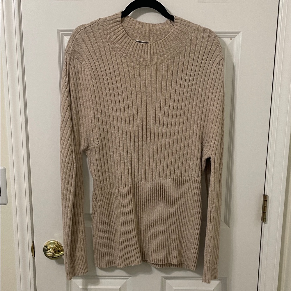 Chelsea28 Ribbed Knit Sweater in Beige XXL